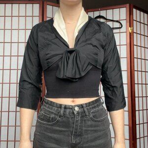 Vintage Black Taffeta Cropped Bolero Jacket - Cream Satin Collar Evening Shrug